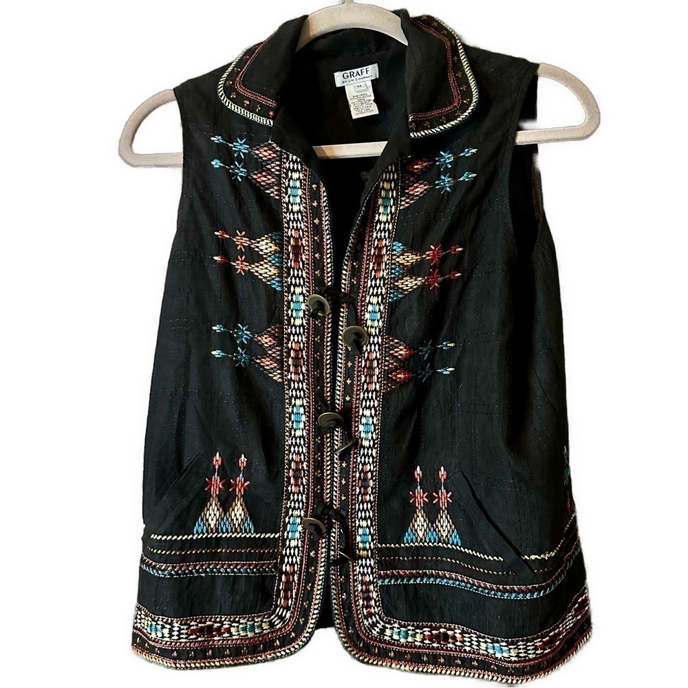 Graff by Um Company Women’s Toggle Tie Black Detail Collared Vest Size M